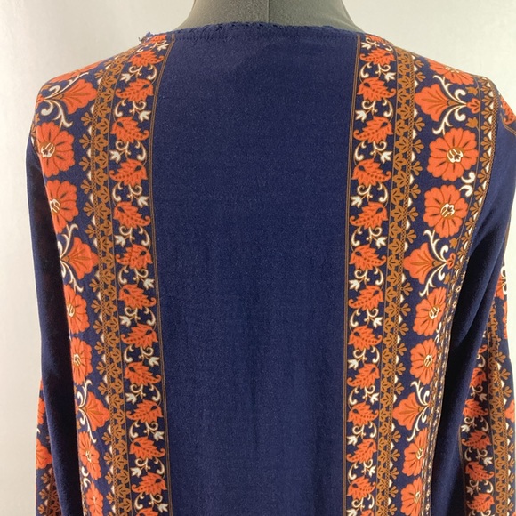 Matilda Jane Top/Blouse Women Size S Orange Floral w Navy inserts Elastic Sleeve - Picture 7 of 10